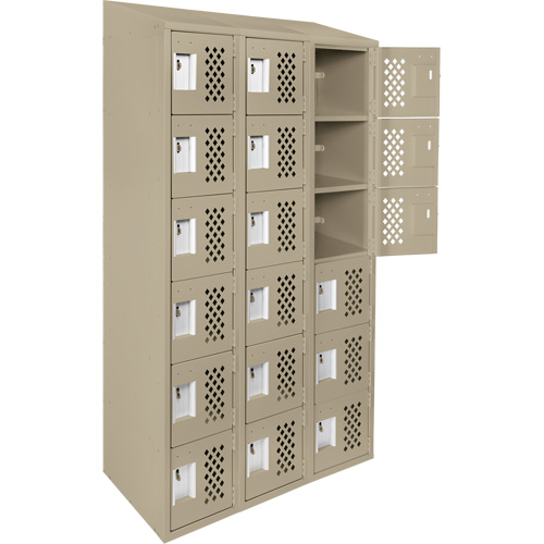 Assembled Lockerettes Clean Line Perforated Economy Lockers, 6 -tier, Bank of 3, 18" x 72" x 12", Steel Haskins Industrial Inc.