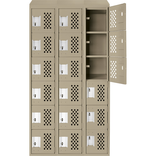 Assembled Lockerettes Clean Line Perforated Economy Lockers, 6 -tier, Bank of 3, 18" x 72" x 12", Steel Haskins Industrial Inc.