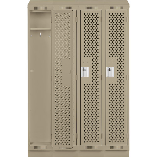 Clean Line Lockers, Bank of 4, 48" x 18" x 82", Steel, Beige, Rivet (Assembled), Perforated Haskins Industrial Inc.