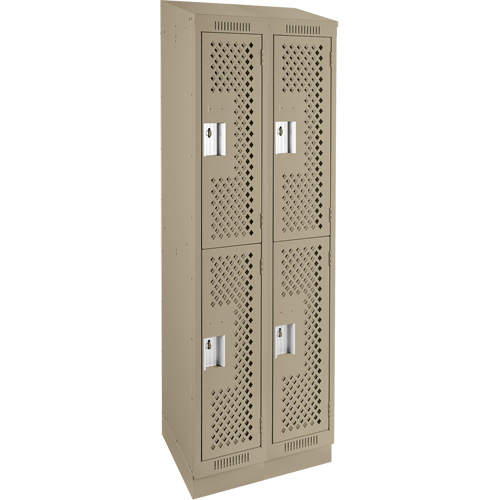 Clean Line Lockers, 2 -tier, Bank of 2, 24" x 15" x 82", Steel, Beige, Rivet (Assembled), Perforated Haskins Industrial Inc.