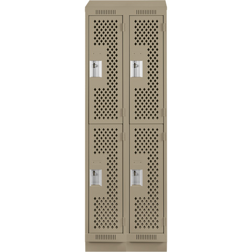 Clean Line Lockers, 2 -tier, Bank of 2, 24" x 15" x 82", Steel, Beige, Rivet (Assembled), Perforated Haskins Industrial Inc.