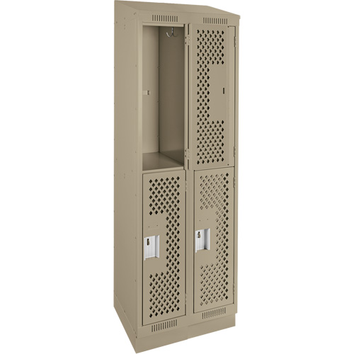 Clean Line Lockers, 2 -tier, Bank of 2, 24" x 15" x 82", Steel, Beige, Rivet (Assembled), Perforated Haskins Industrial Inc.