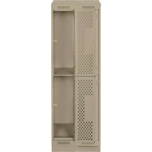 Clean Line Lockers, 2 -tier, Bank of 2, 24" x 15" x 82", Steel, Beige, Rivet (Assembled), Perforated Haskins Industrial Inc.