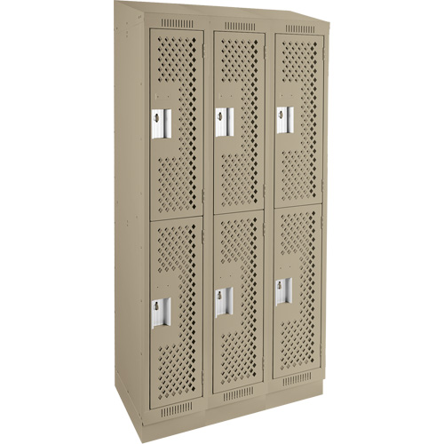 Clean Line Lockers, 2 -tier, Bank of 3, 36" x 15" x 82", Steel, Beige, Rivet (Assembled), Perforated Haskins Industrial Inc.
