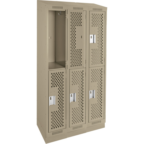 Clean Line Lockers, 2 -tier, Bank of 3, 36" x 15" x 82", Steel, Beige, Rivet (Assembled), Perforated Haskins Industrial Inc.