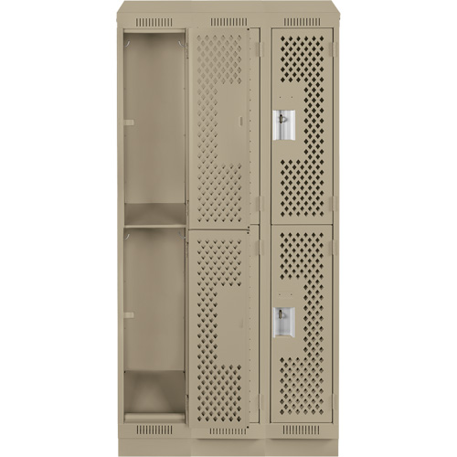 Clean Line Lockers, 2 -tier, Bank of 3, 36" x 15" x 82", Steel, Beige, Rivet (Assembled), Perforated Haskins Industrial Inc.