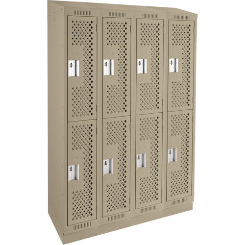 Clean Line Lockers, 2 -tier, Bank of 4, 48" x 15" x 82", Steel, Beige, Rivet (Assembled), Perforated Haskins Industrial Inc.