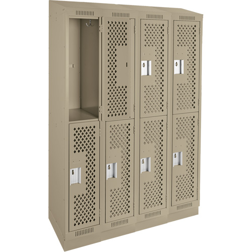 Clean Line Lockers, 2 -tier, Bank of 4, 48" x 15" x 82", Steel, Beige, Rivet (Assembled), Perforated Haskins Industrial Inc.