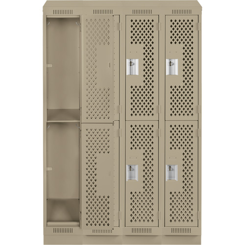 Clean Line Lockers, 2 -tier, Bank of 4, 48" x 15" x 82", Steel, Beige, Rivet (Assembled), Perforated Haskins Industrial Inc.
