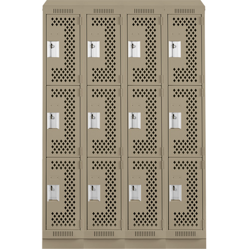 Clean Line Lockers, 3 -tier, Bank of 4, 48" x 18" x 82", Steel, Beige, Rivet (Assembled), Perforated Haskins Industrial Inc.