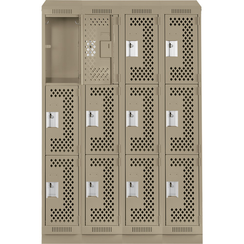 Clean Line Lockers, 3 -tier, Bank of 4, 48" x 18" x 82", Steel, Beige, Rivet (Assembled), Perforated Haskins Industrial Inc.