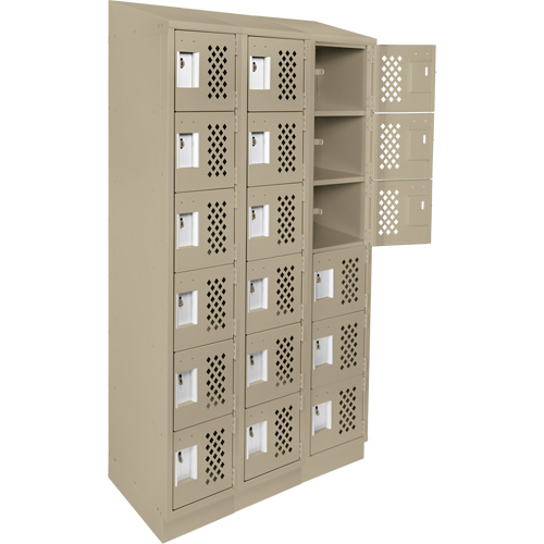 Clean-Line Perforated Lockerette, 6 -tier, Bank of 3, 12" x 72" x 12", Steel Haskins Industrial Inc.