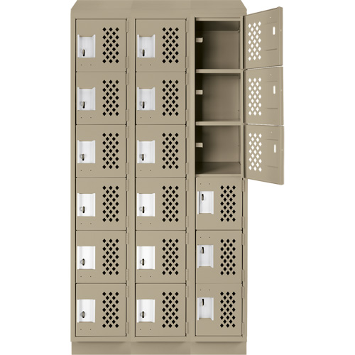 Clean-Line Perforated Lockerette, 6 -tier, Bank of 3, 12" x 72" x 12", Steel Haskins Industrial Inc.