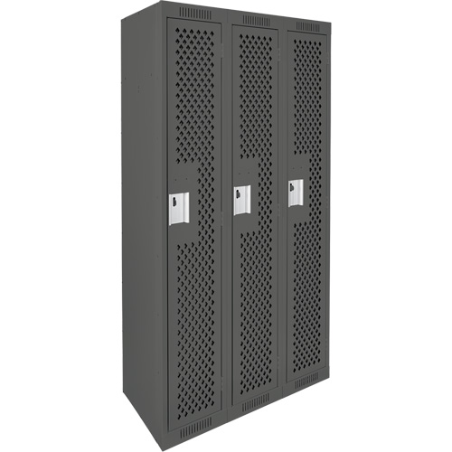 Clean Line Lockers, Bank of 3, 36" x 12" x 72", Steel, Charcoal, Rivet (Assembled), Perforated Haskins Industrial Inc.