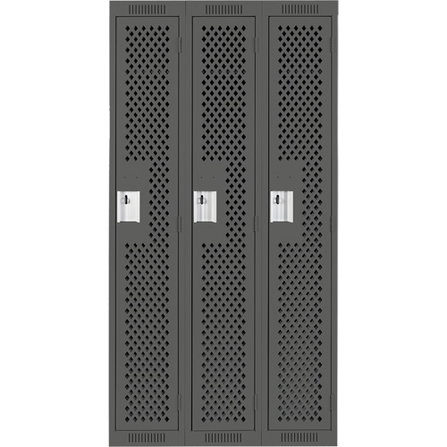 Clean Line Lockers, Bank of 3, 36" x 12" x 72", Steel, Charcoal, Rivet (Assembled), Perforated Haskins Industrial Inc.
