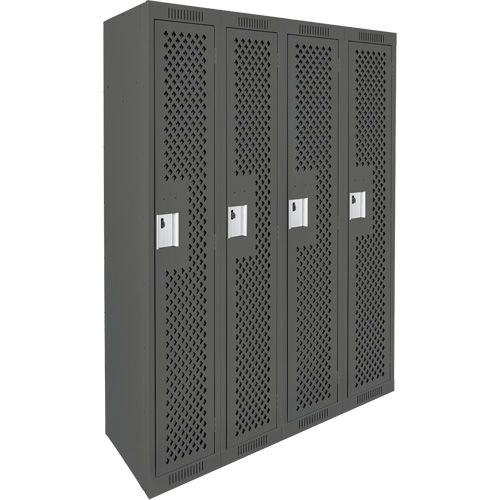 Clean Line Lockers, Bank of 4, 48" x 12" x 72", Steel, Charcoal, Rivet (Assembled), Perforated Haskins Industrial Inc.