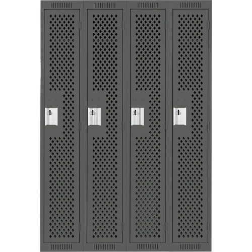 Clean Line Lockers, Bank of 4, 48" x 12" x 72", Steel, Charcoal, Rivet (Assembled), Perforated Haskins Industrial Inc.