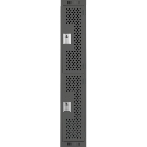 Clean Line Lockers, 2 -tier, 12" x 12" x 72", Steel, Charcoal, Rivet (Assembled), Perforated Haskins Industrial Inc.