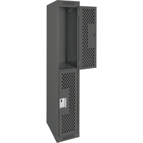 Clean Line Lockers, 2 -tier, 12" x 12" x 72", Steel, Charcoal, Rivet (Assembled), Perforated Haskins Industrial Inc.