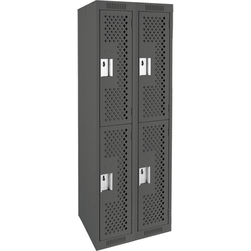 Clean Line Lockers, 2 -tier, Bank of 2, 24" x 12" x 72", Steel, Charcoal, Rivet (Assembled), Perforated Haskins Industrial Inc.