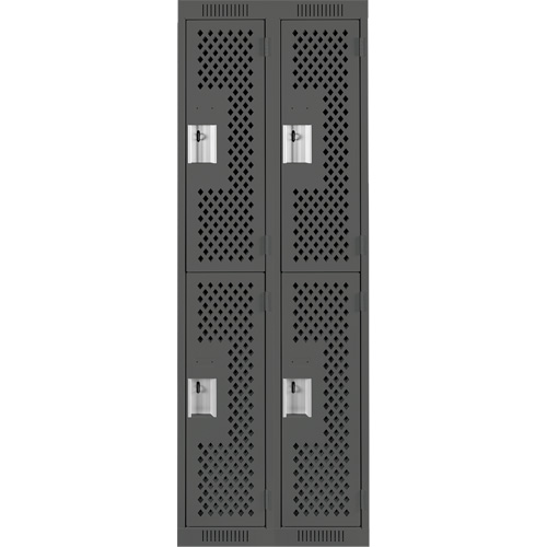 Clean Line Lockers, 2 -tier, Bank of 2, 24" x 12" x 72", Steel, Charcoal, Rivet (Assembled), Perforated Haskins Industrial Inc.