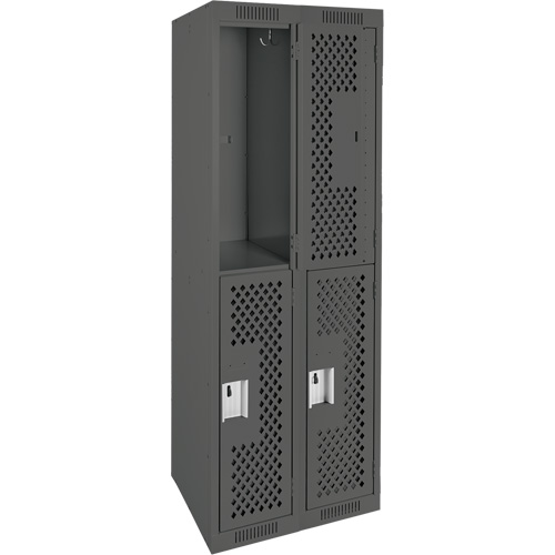 Clean Line Lockers, 2 -tier, Bank of 2, 24" x 12" x 72", Steel, Charcoal, Rivet (Assembled), Perforated Haskins Industrial Inc.