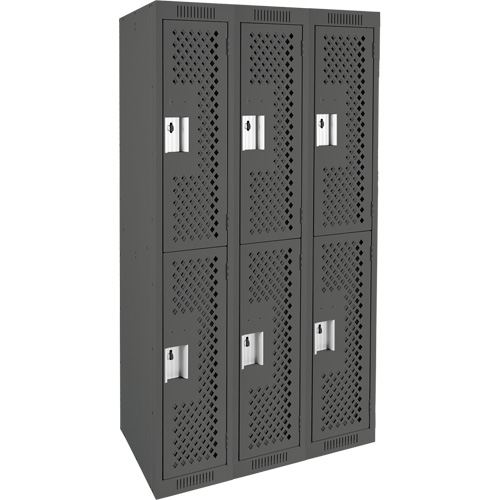 Clean Line Lockers, 2 -tier, Bank of 3, 36" x 12" x 72", Steel, Charcoal, Rivet (Assembled), Perforated Haskins Industrial Inc.