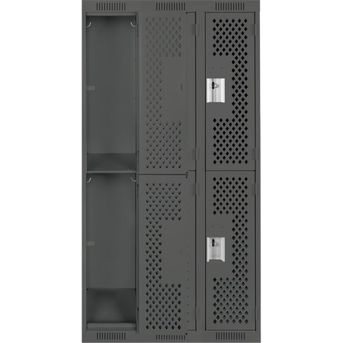 Clean Line Lockers, 2 -tier, Bank of 3, 36" x 12" x 72", Steel, Charcoal, Rivet (Assembled), Perforated Haskins Industrial Inc.