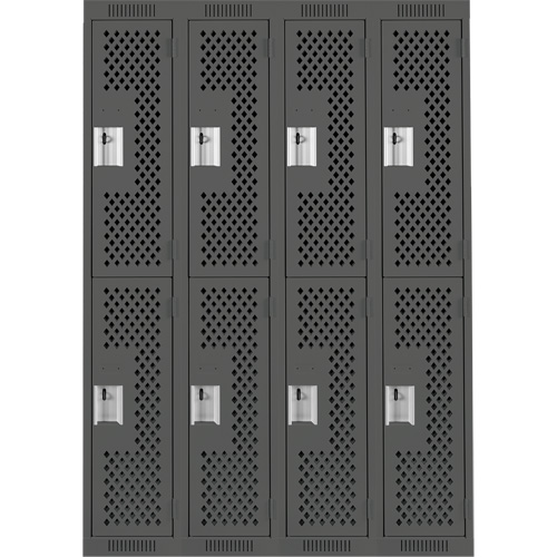 Clean Line Lockers, 2 -tier, Bank of 4, 48" x 12" x 72", Steel, Charcoal, Rivet (Assembled), Perforated Haskins Industrial Inc.