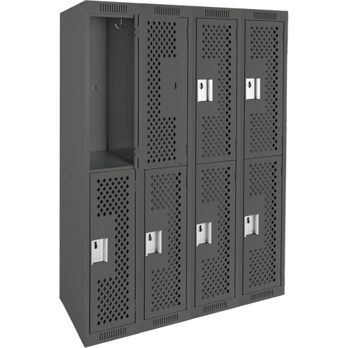 Clean Line Lockers, 2 -tier, Bank of 4, 48" x 12" x 72", Steel, Charcoal, Rivet (Assembled), Perforated Haskins Industrial Inc.