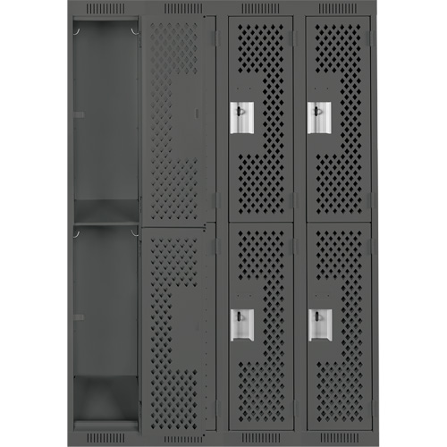 Clean Line Lockers, 2 -tier, Bank of 4, 48" x 12" x 72", Steel, Charcoal, Rivet (Assembled), Perforated Haskins Industrial Inc.