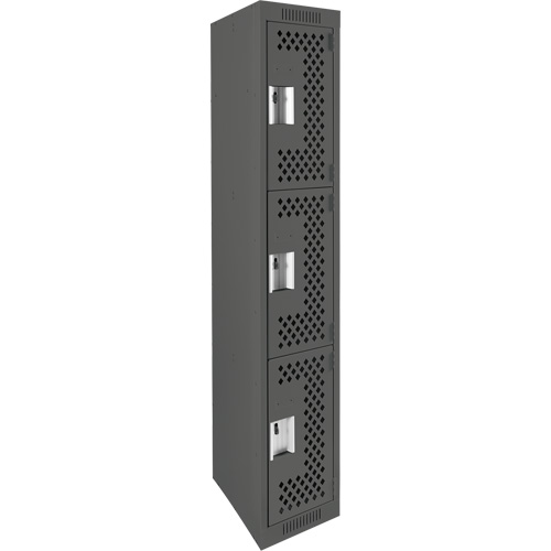 Clean Line Lockers, 3 -tier, 12" x 12" x 72", Steel, Charcoal, Rivet (Assembled), Perforated Haskins Industrial Inc.
