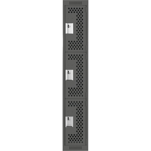 Clean Line Lockers, 3 -tier, 12" x 12" x 72", Steel, Charcoal, Rivet (Assembled), Perforated Haskins Industrial Inc.