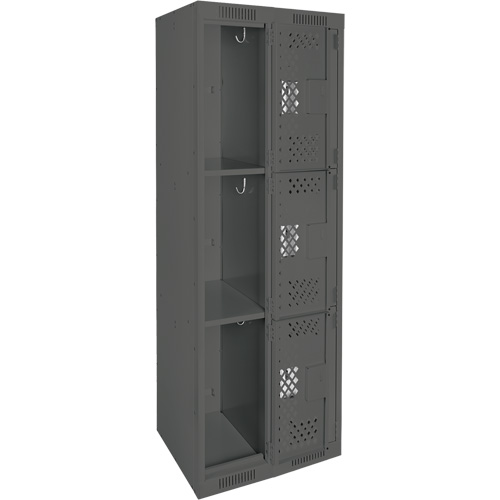 Clean Line Lockers, 3 -tier, Bank of 2, 24" x 12" x 72", Steel, Charcoal, Rivet (Assembled), Perforated Haskins Industrial Inc.