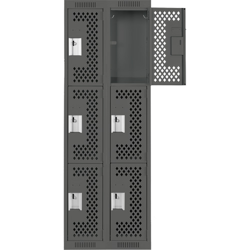 Clean Line Lockers, 3 -tier, Bank of 2, 24" x 12" x 72", Steel, Charcoal, Rivet (Assembled), Perforated Haskins Industrial Inc.