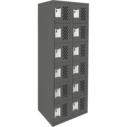 Clean-Line Perforated Lockerette, 6 -tier, Bank of 2, 12" x 72" x 12", Steel Haskins Industrial Inc.