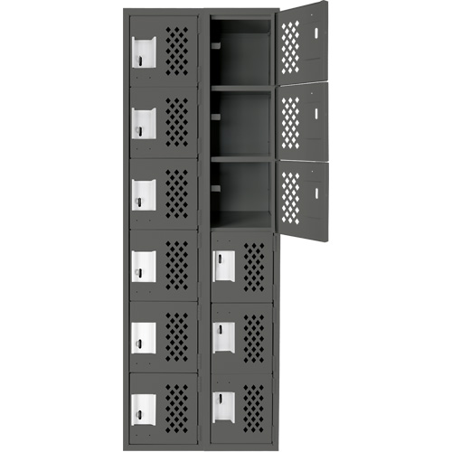 Clean-Line Perforated Lockerette, 6 -tier, Bank of 2, 12" x 72" x 12", Steel Haskins Industrial Inc.