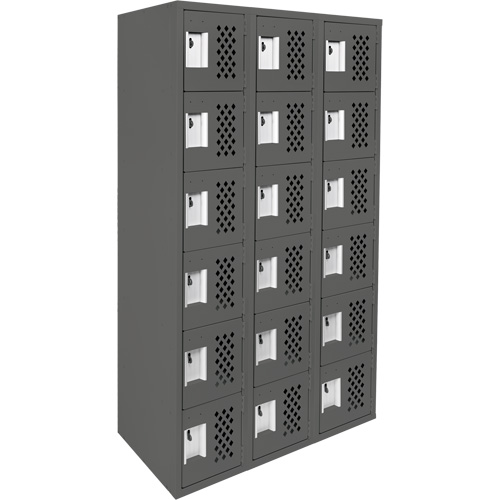 Clean-Line Perforated Lockerette, 6 -tier, Bank of 3, 12" x 72" x 12", Steel Haskins Industrial Inc.