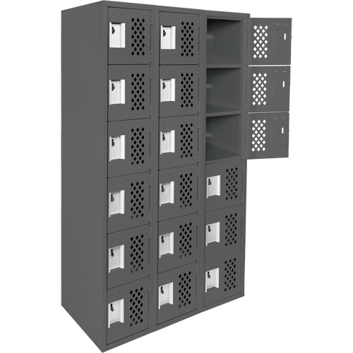 Clean-Line Perforated Lockerette, 6 -tier, Bank of 3, 12" x 72" x 12", Steel Haskins Industrial Inc.