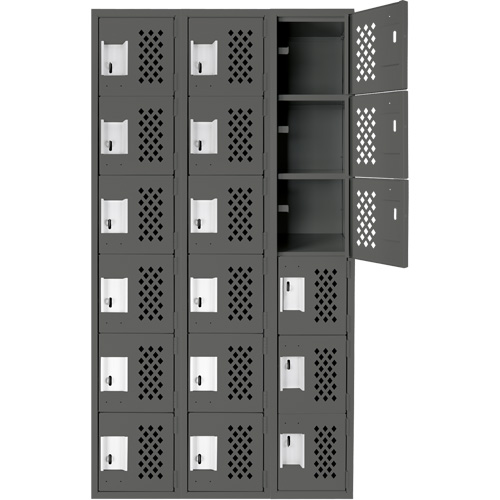 Clean-Line Perforated Lockerette, 6 -tier, Bank of 3, 12" x 72" x 12", Steel Haskins Industrial Inc.