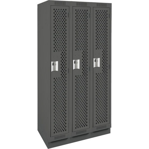 Clean Line Lockers, Bank of 3, 36" x 15" x 76", Steel, Charcoal, Rivet (Assembled), Perforated Haskins Industrial Inc.