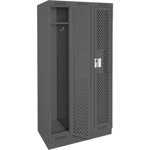 Clean Line Lockers, Bank of 3, 36" x 15" x 76", Steel, Charcoal, Rivet (Assembled), Perforated Haskins Industrial Inc.