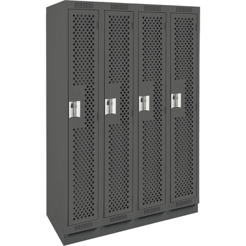 Clean Line Lockers, Bank of 4, 48" x 15" x 76", Steel, Charcoal, Rivet (Assembled), Perforated Haskins Industrial Inc.