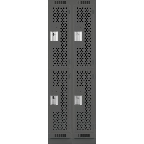 Clean Line Lockers, 2 -tier, Bank of 2, 24" x 15" x 76", Steel, Charcoal, Rivet (Assembled), Perforated Haskins Industrial Inc.