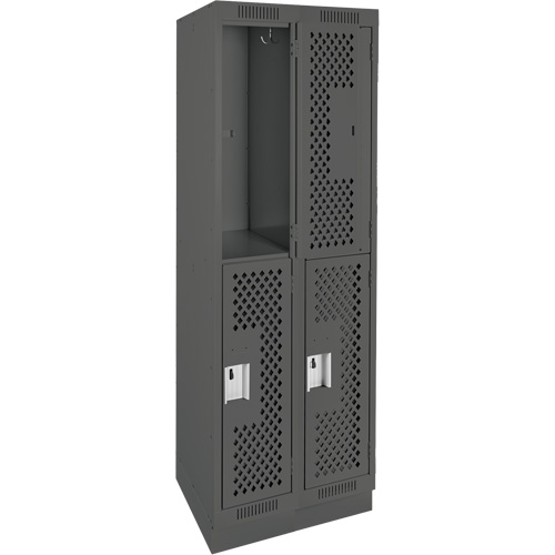 Clean Line Lockers, 2 -tier, Bank of 2, 24" x 15" x 76", Steel, Charcoal, Rivet (Assembled), Perforated Haskins Industrial Inc.