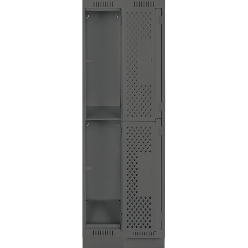 Clean Line Lockers, 2 -tier, Bank of 2, 24" x 15" x 76", Steel, Charcoal, Rivet (Assembled), Perforated Haskins Industrial Inc.