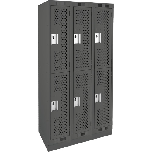 Clean Line Lockers, 2 -tier, Bank of 3, 36" x 15" x 76", Steel, Charcoal, Rivet (Assembled), Perforated Haskins Industrial Inc.