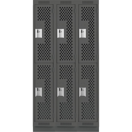 Clean Line Lockers, 2 -tier, Bank of 3, 36" x 15" x 76", Steel, Charcoal, Rivet (Assembled), Perforated Haskins Industrial Inc.