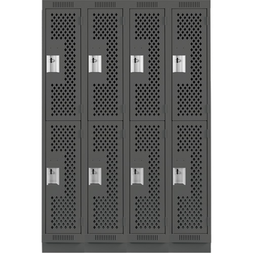 Clean Line Lockers, 2 -tier, Bank of 4, 48" x 15" x 76", Steel, Charcoal, Rivet (Assembled), Perforated Haskins Industrial Inc.