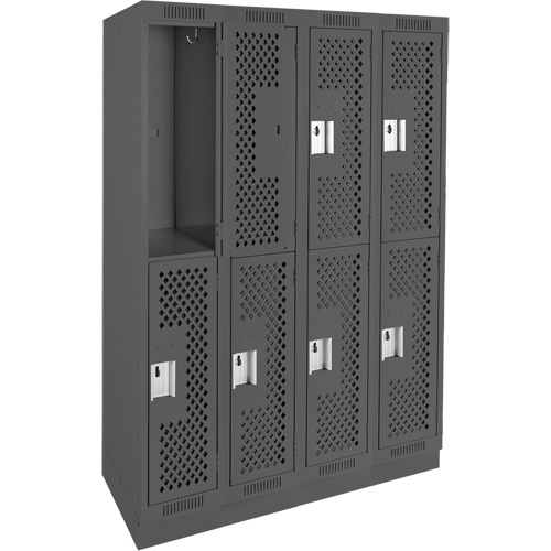 Clean Line Lockers, 2 -tier, Bank of 4, 48" x 15" x 76", Steel, Charcoal, Rivet (Assembled), Perforated Haskins Industrial Inc.